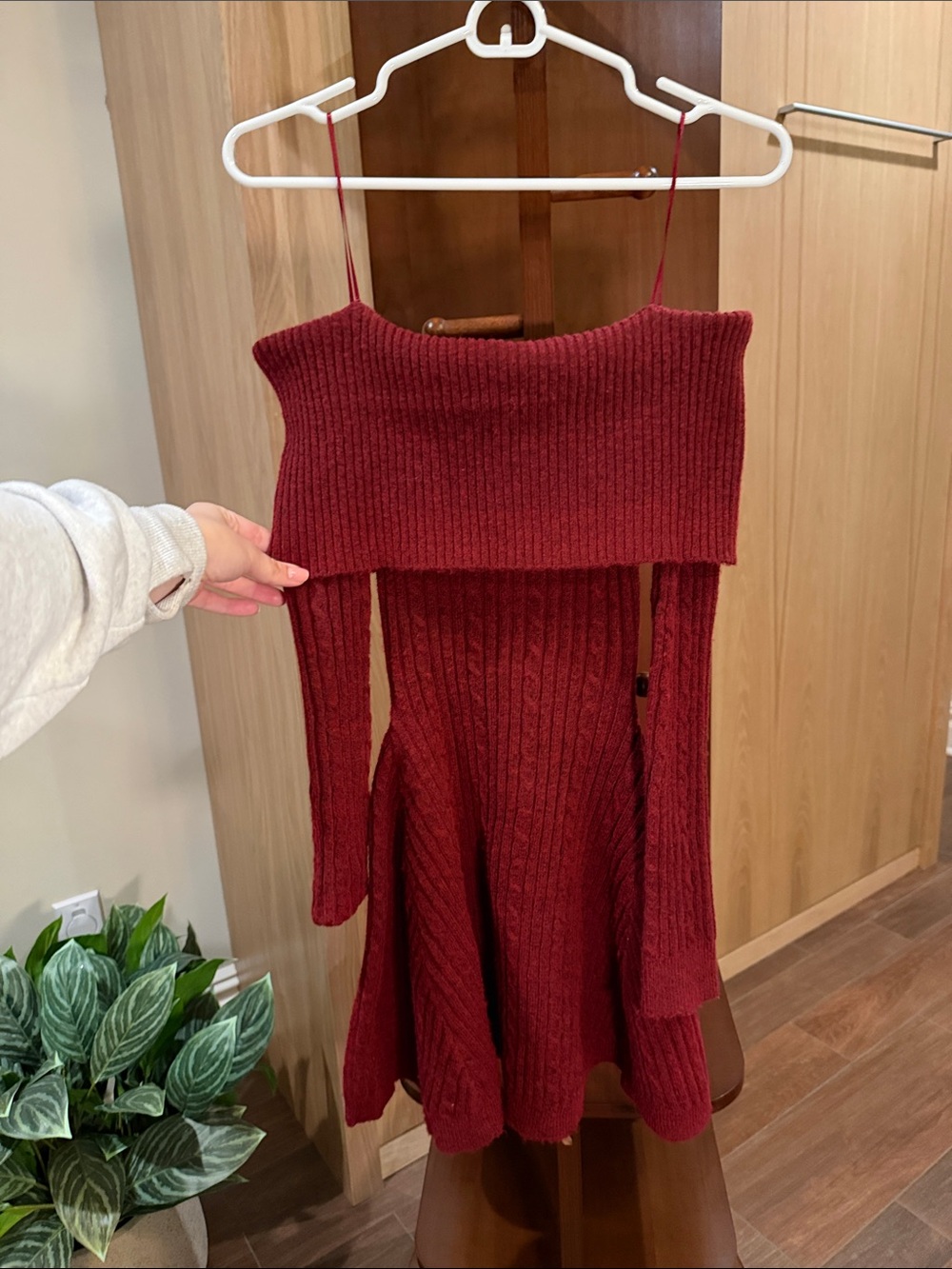 Windsor Burgundy Off-the-Shoulder Ribbed Knit Dress